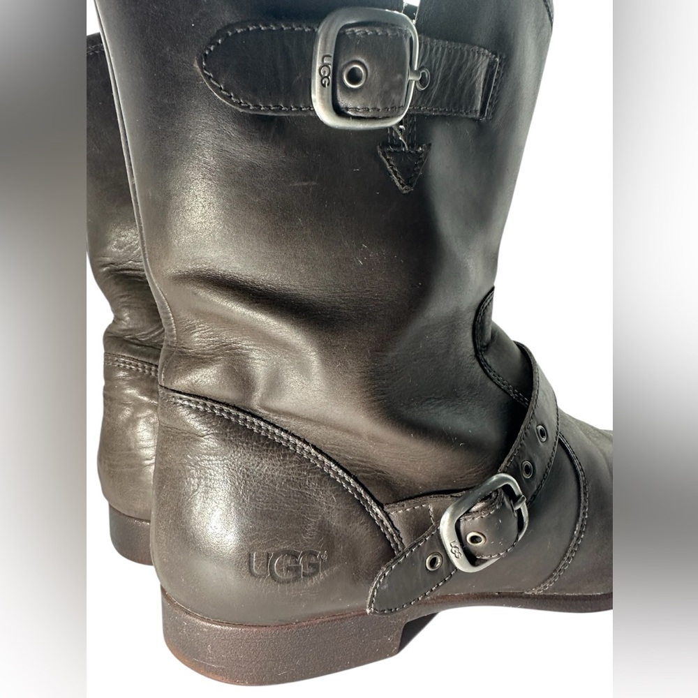 UGG Frances Women Brown Antiqued Leather & Shearling Lined Boots US 11 EU42 $195